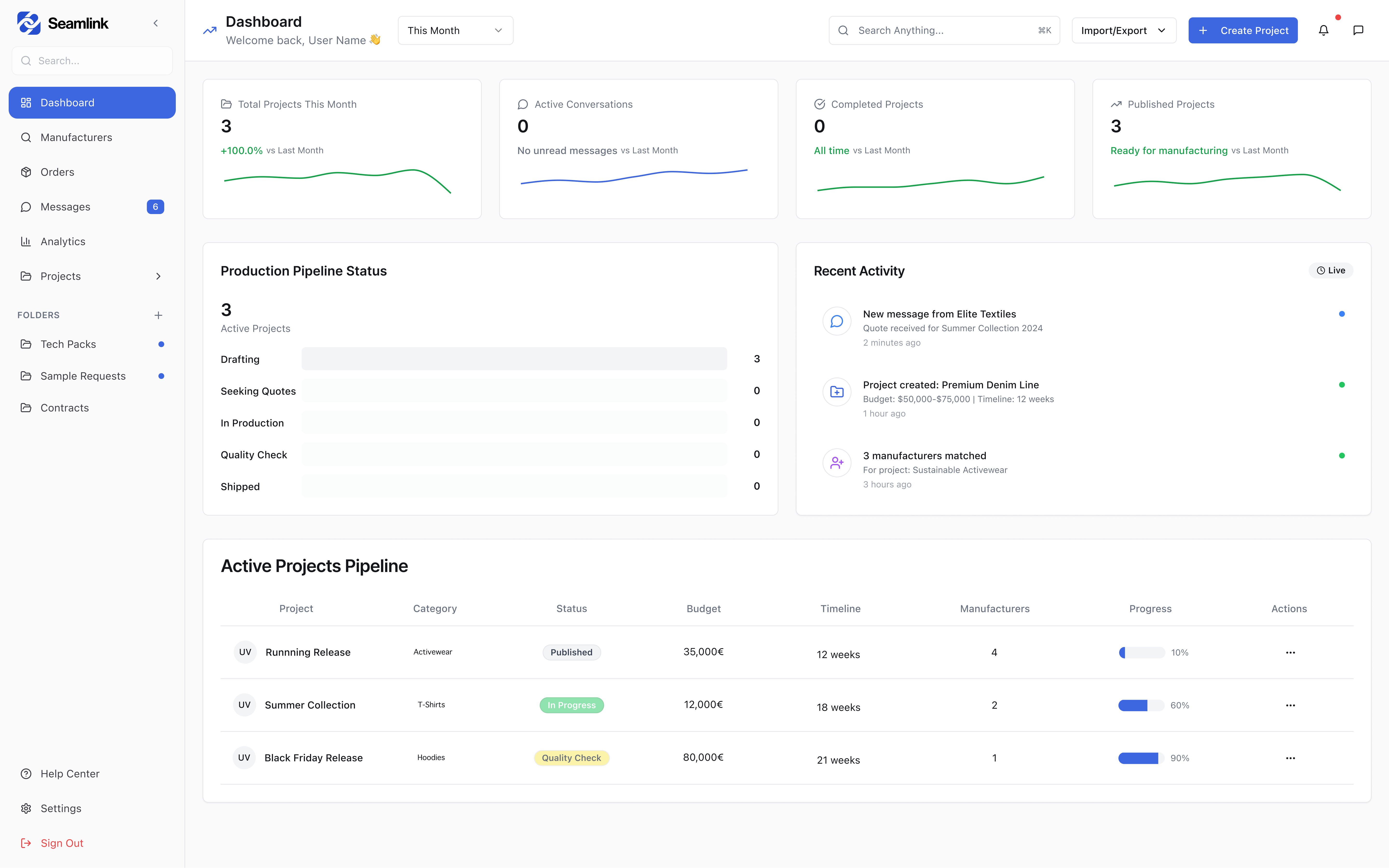 Seamlink Dashboard Interface